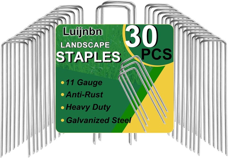 Luijnbn 30 Pack Lawn Staples, Premium Garden Landscape Staples, Galvanized Heavy-Duty Gauge Stakes, U-Shaped Tent Stakes, Anti-Rust Fence Netting Pins Ground Spikes, Sod Pins - Image 1